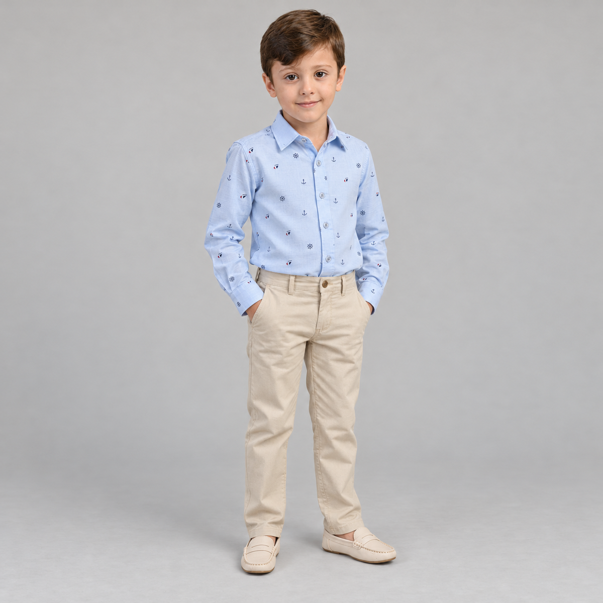 Camisa Masculina Sofisticada Âncora Infantil – cor Azul Bebê