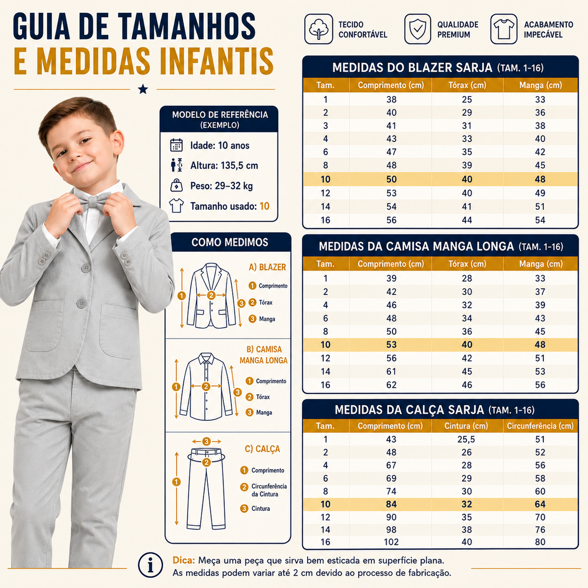 Conjunto Blazer Sarja 4 Peças Várias cores 1 ao 16
