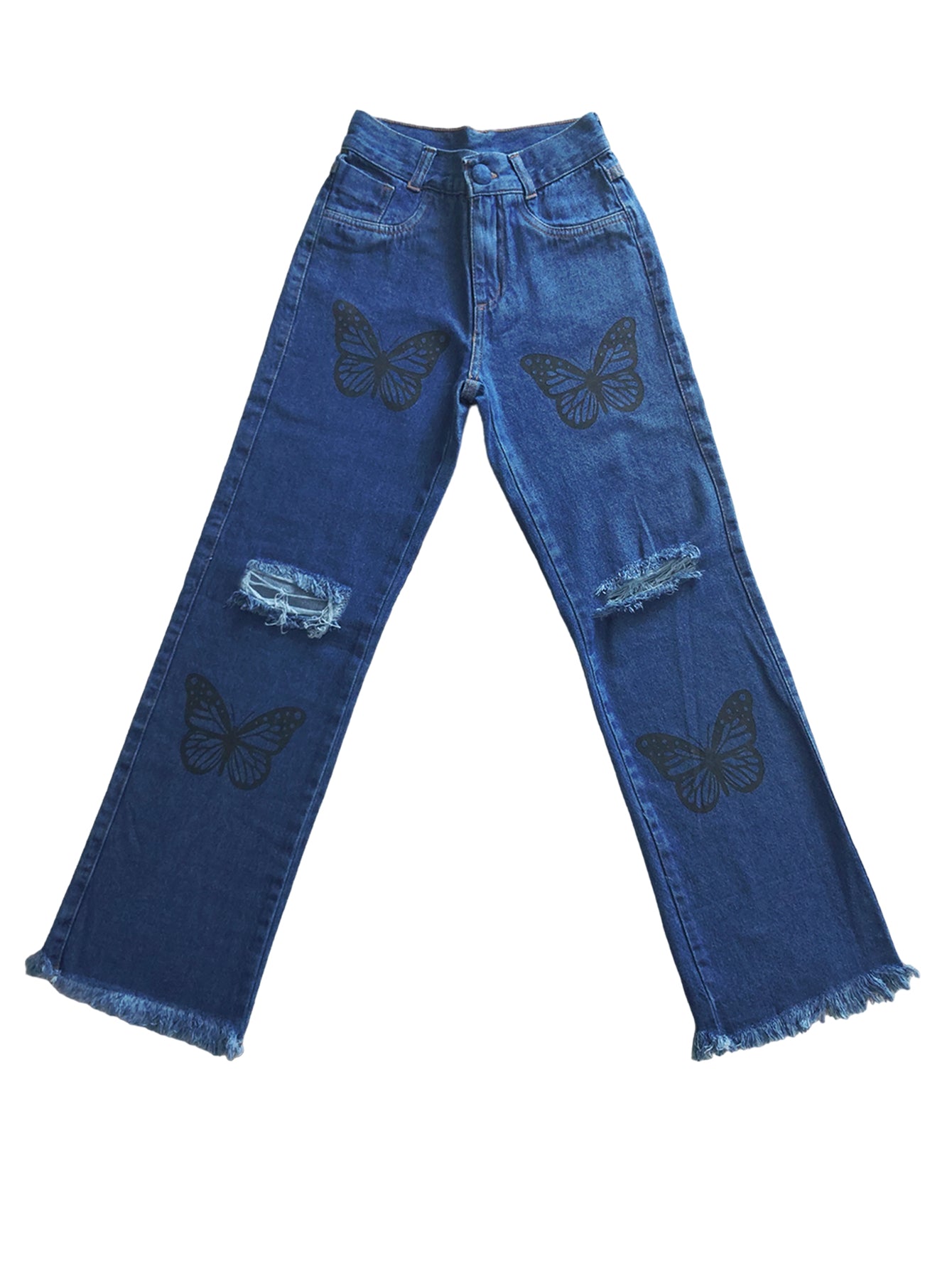 Camisa Xadrez + Calça Jeans Borboleta Menina 2 ao 10 anos