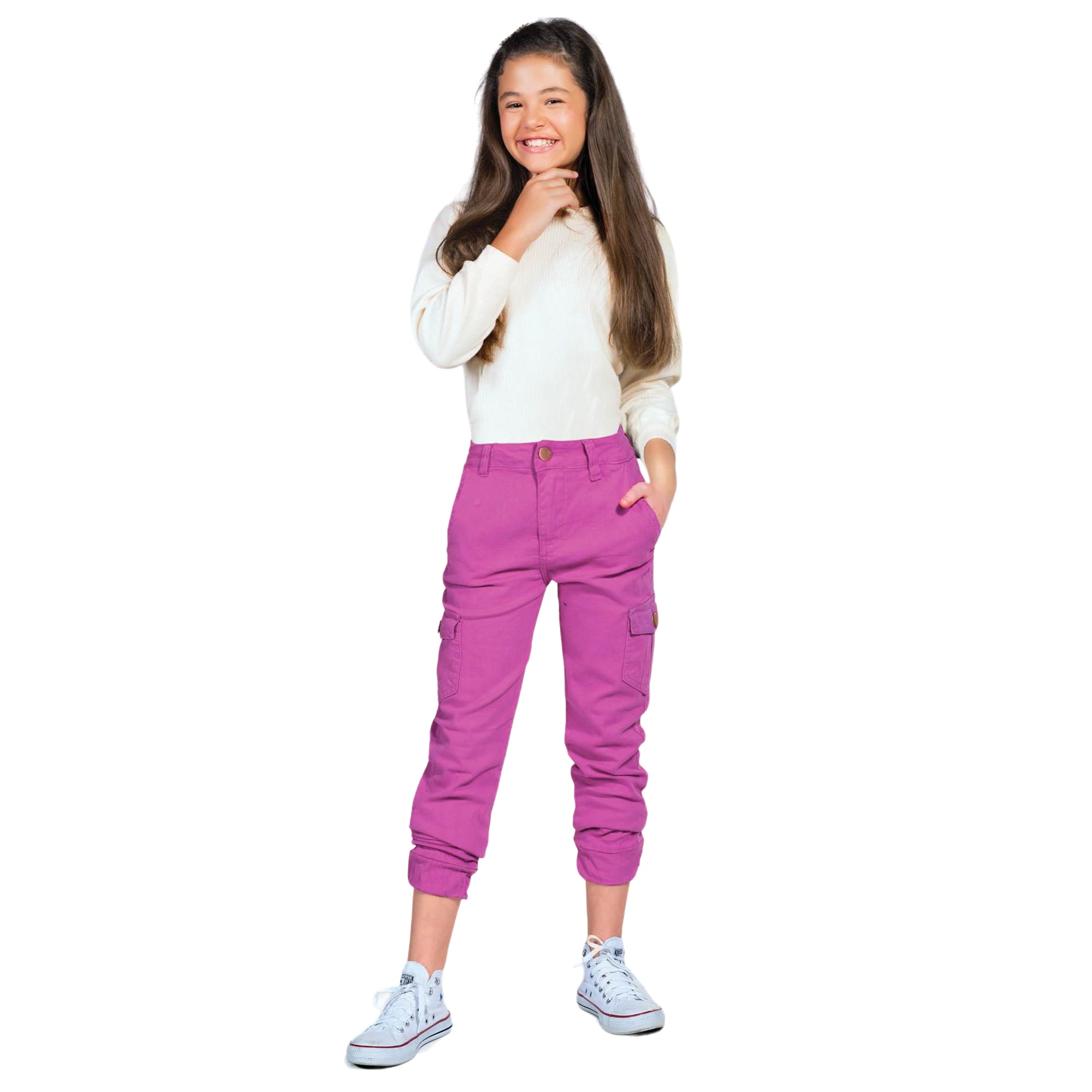 Calça Cargo Feminina Moda Juvenil Bolsos Prático Garota Teen Aventura & Estilo 10 ao 16 Anos