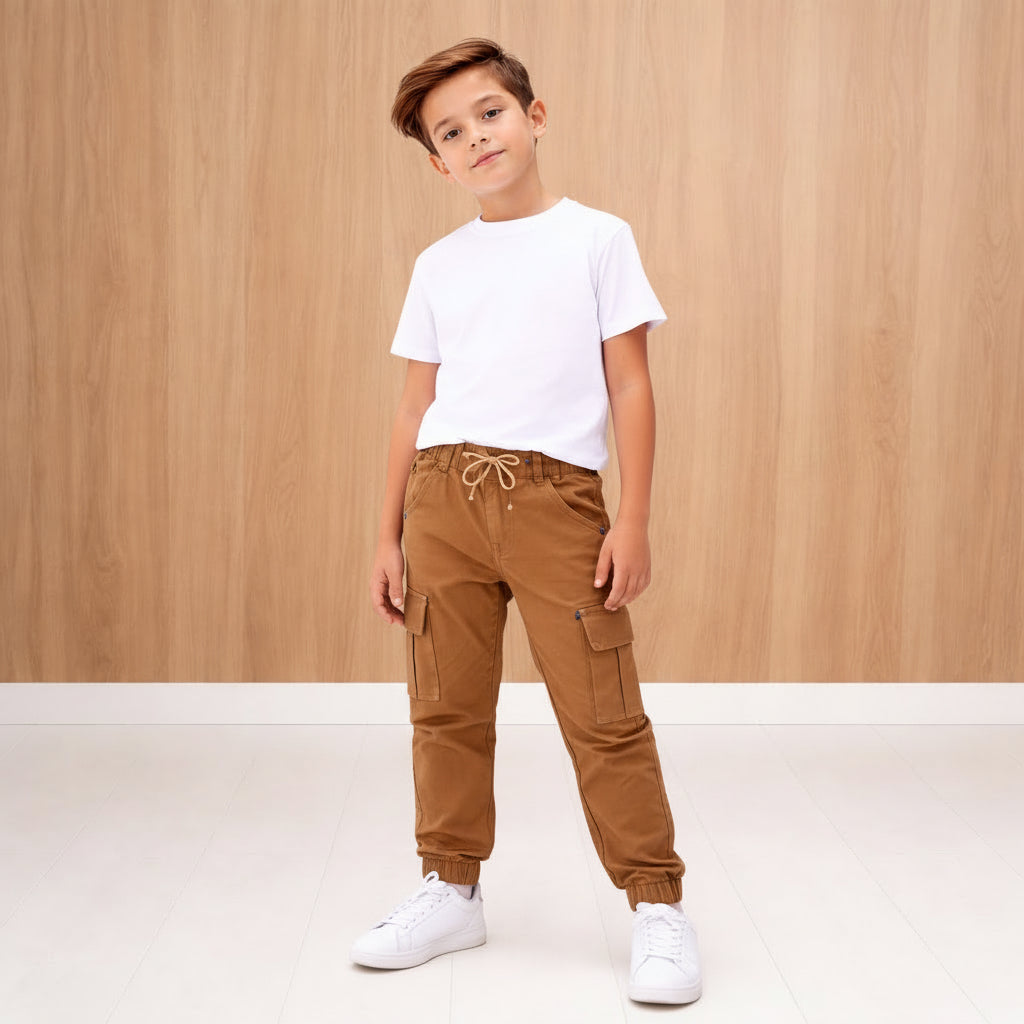 Calça Sarja Cargo Infantil Masculina - Estilo Streetwear Menino