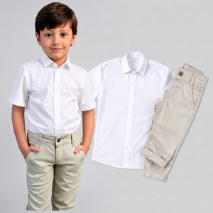 Calça Bolso Faca Sarja + Camisa Manga Curta Branca