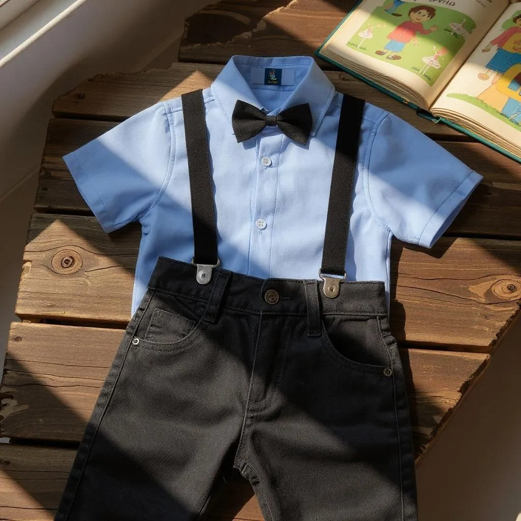 Conjunto Social Infantil Menino – Azul Claro e Preto | Manga Curta