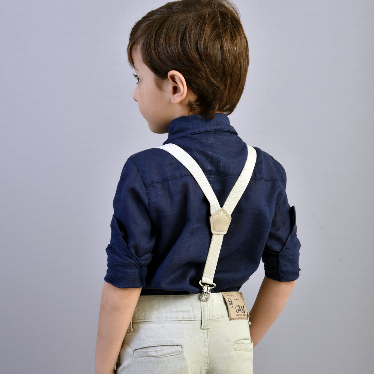 Conjunto Social Manga Longa Azul Marinho Calça Infantil Bege Masculino - Envio Rápido (Atacado)