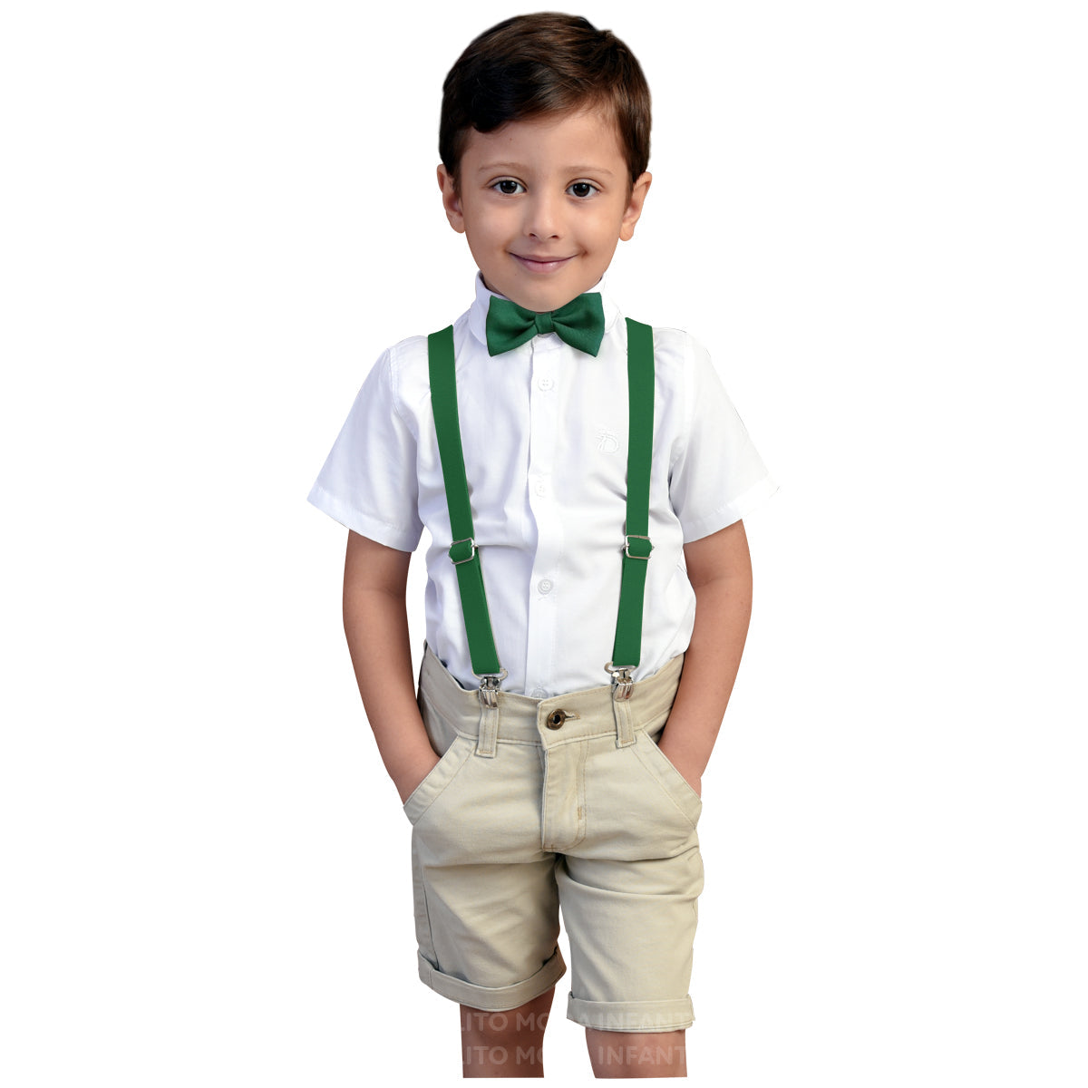 Roupa Infantil Camisa Social Bermuda Bege Menino  Festa Suspensório e gravata Varias Cores P ao 8 anos (Atacado)