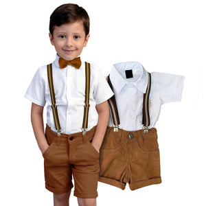 Conjunto Caramelo de Dia Camisa Manga curta + Bermuda + Sapato  P ao 8 anos