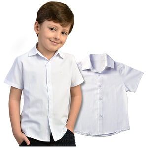 Camisa Branca Social Infantil Manga Curta Algodão (Atacado)