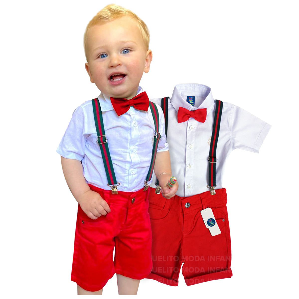 Roupa Natal Menino Infantil bebê - Camisa Bermuda Gravata P ao 8 anos (Atacado)