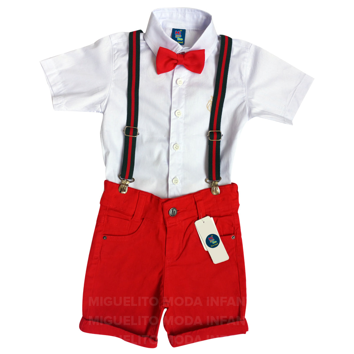 Roupa Natal Menino Infantil bebê - Camisa Bermuda Gravata P ao 8 anos (Atacado)