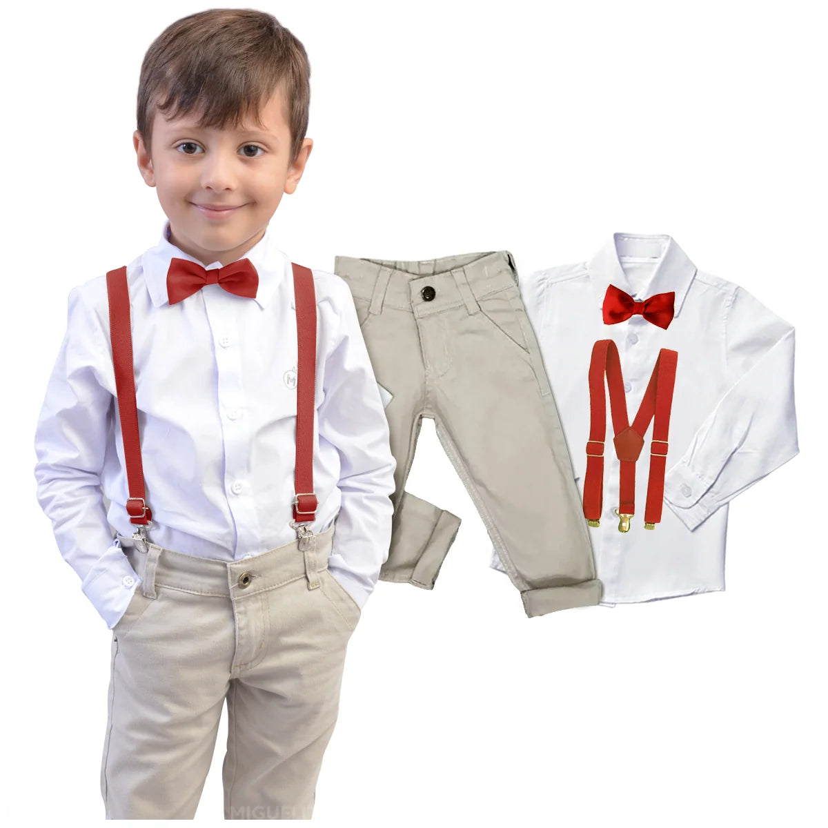 Conjunto Casamento Bege Suspensório e Gravata Infantil – cor Terracota