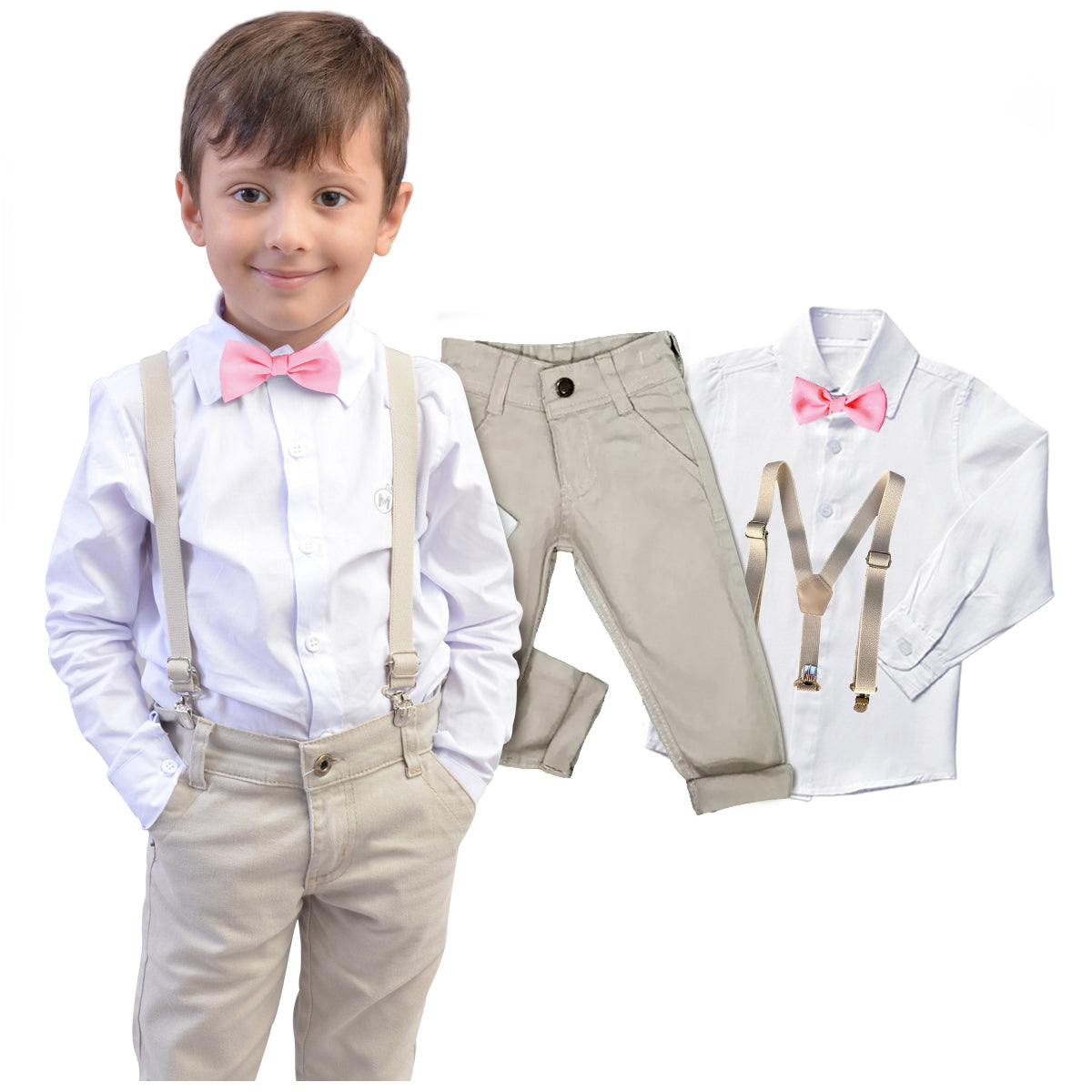Conjunto Social Infantil Bege Batizado P ao 16 anos (Atacado)