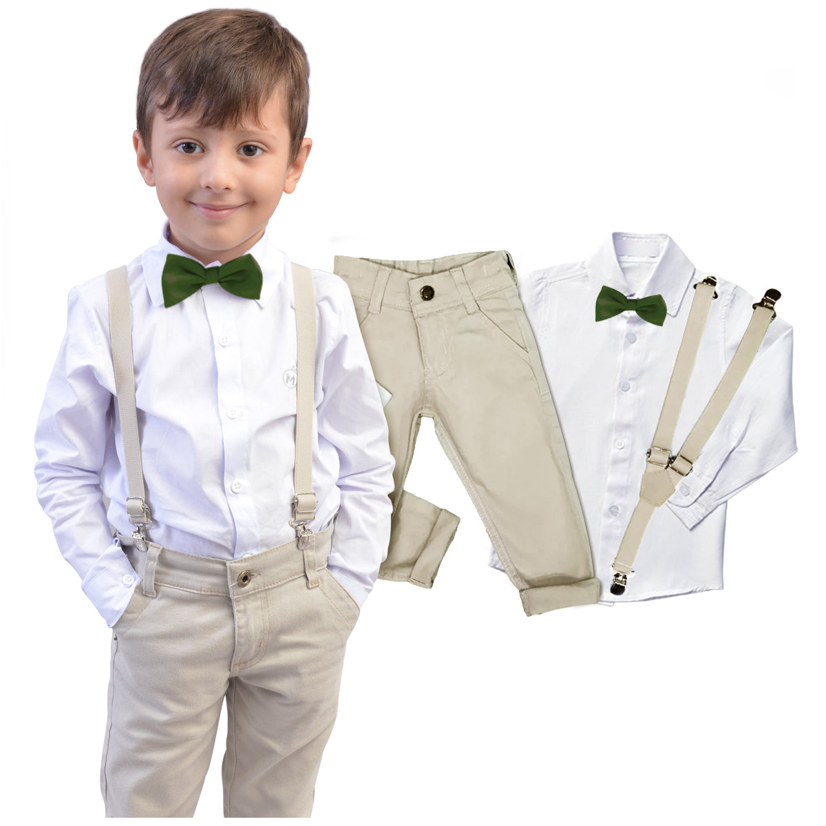 Conjunto Social Bege com Gravata Borboleta várias cores  P ao 16 anos (Atacado)