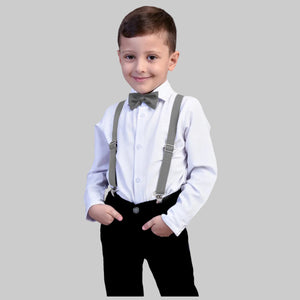 Conjunto Social Menino Calça Preta Suspensório  e Gravata Cinza P ao 16 anos