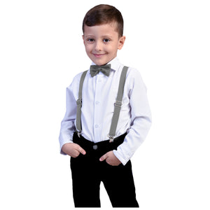 Conjunto Social Menino Calça Preta Suspensório  e Gravata Cinza P ao 16 anos (Atacado)