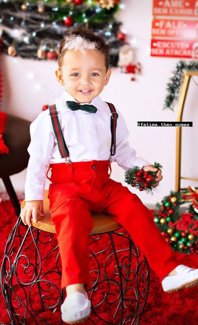 Roupa Social Natal Final de Ano - Camisa, Calça Vermelha e  Kit Suspensório (Atacado)