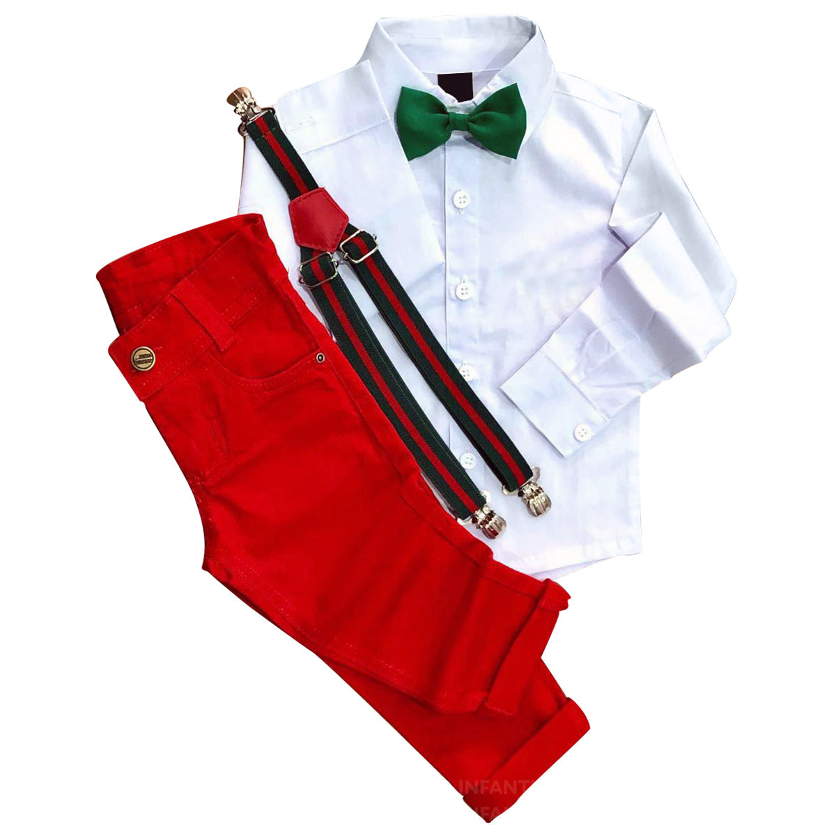 Roupa Social Natal Final de Ano - Camisa, Calça Vermelha e  Kit Suspensório (Atacado)