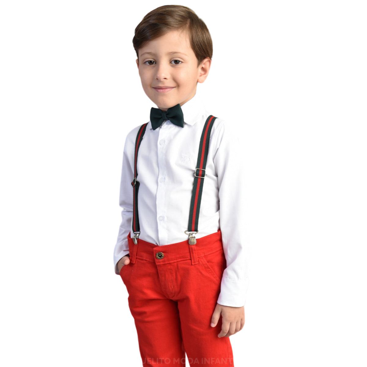 Roupa Social Natal Final de Ano - Camisa, Calça Vermelha e  Kit Suspensório (Atacado)