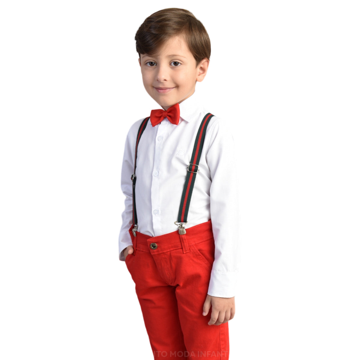 Roupa Social Natal Final de Ano - Camisa, Calça Vermelha e  Kit Suspensório (Atacado)