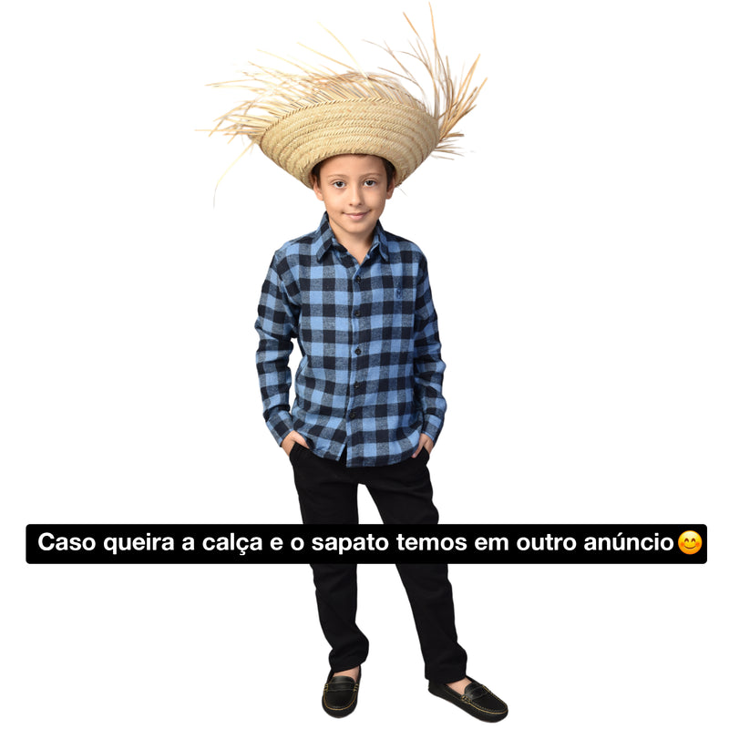 Camisa Xadrez Flanelada Masculina Azul Bebê- Infantil Tam. 1 ao 8