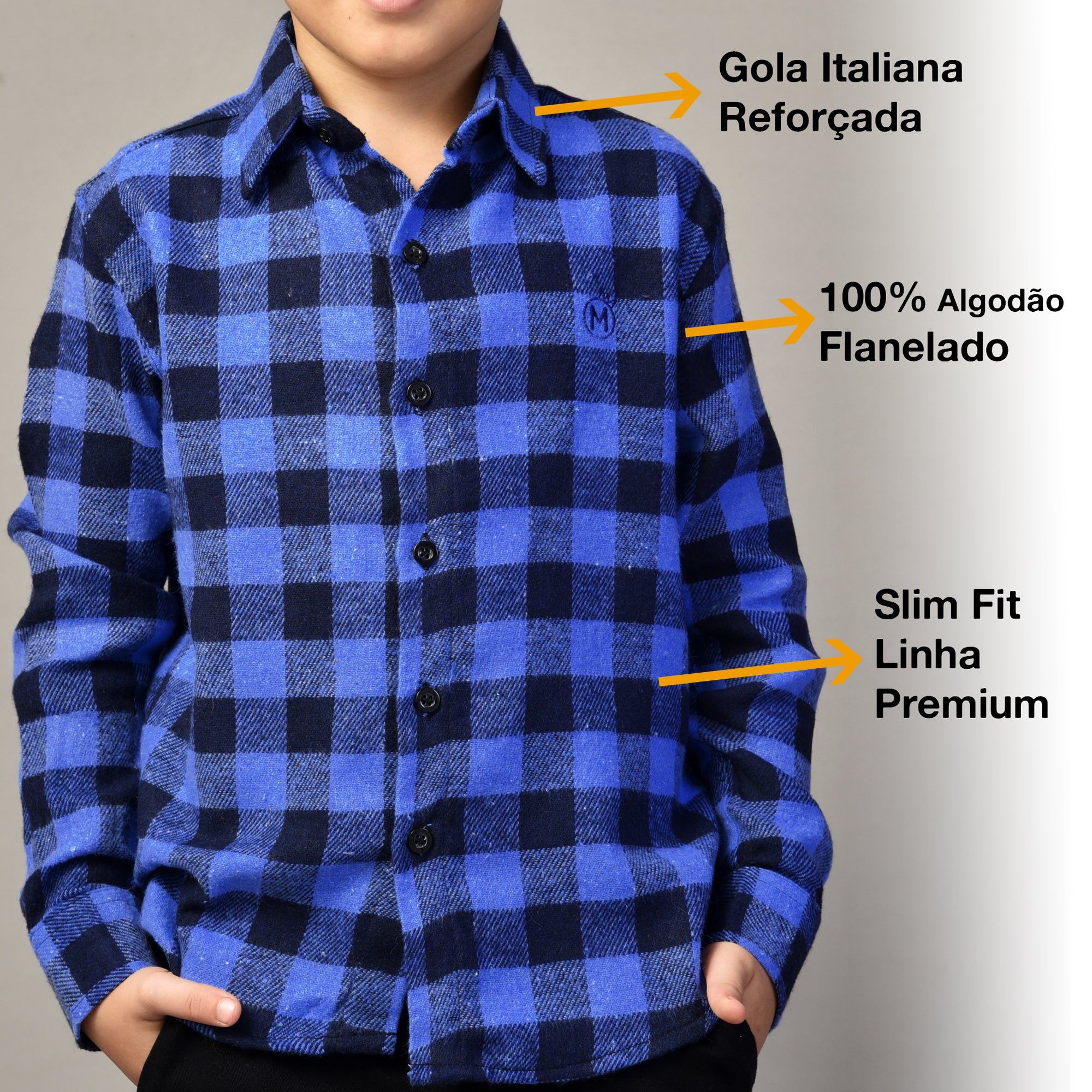 Camisa Xadrez Flanelada Masculina Azul Bebê- Infantil Tam. 1 ao 8 anos