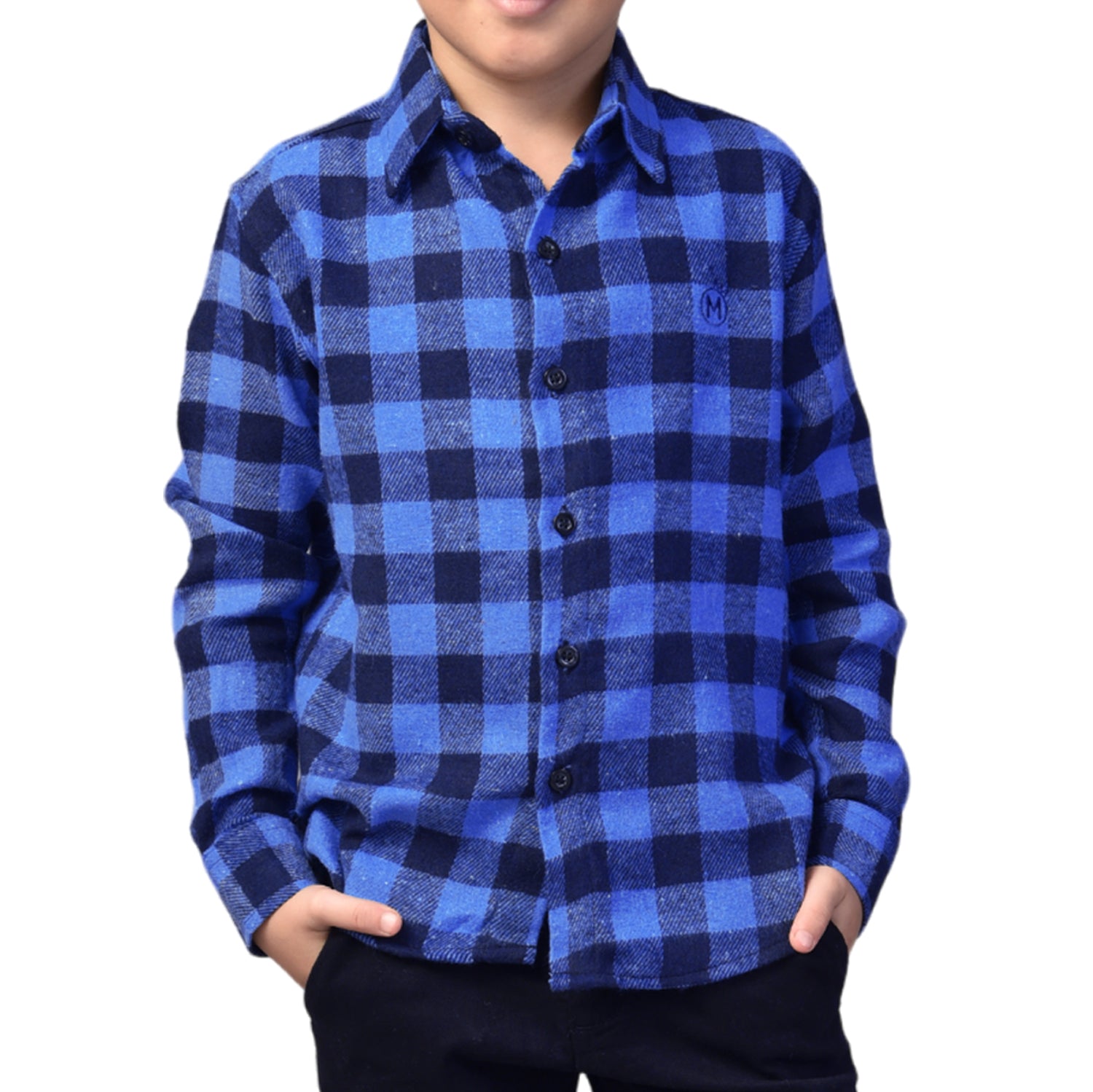 Camisa Xadrez Flanelada Masculina Azul Bebê- Infantil Tam. 1 ao 8 anos