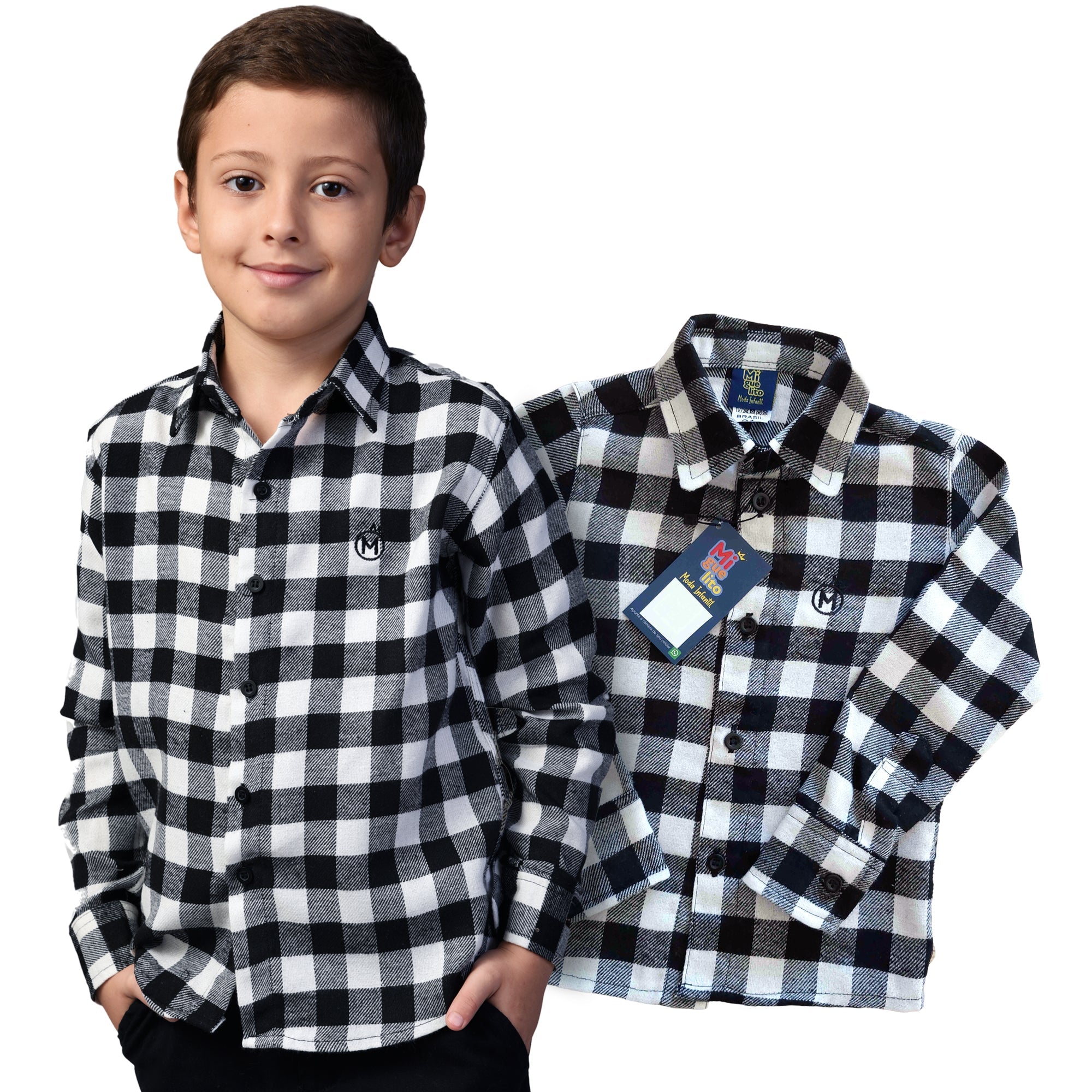Camisa Xadrez Flanelada Masculina Azul Bebê- Infantil Tam. 1 ao 8 anos (Atacado)