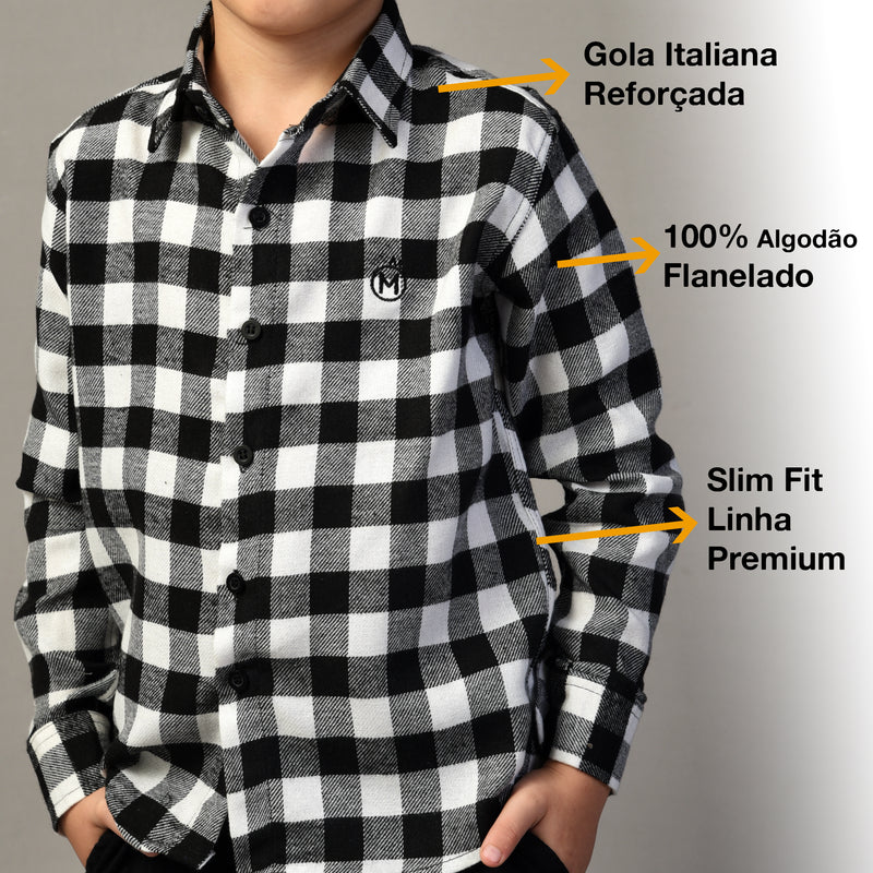 Camisa Xadrez Flanelada Masculina Azul Bebê- Infantil Tam. 1 ao 8