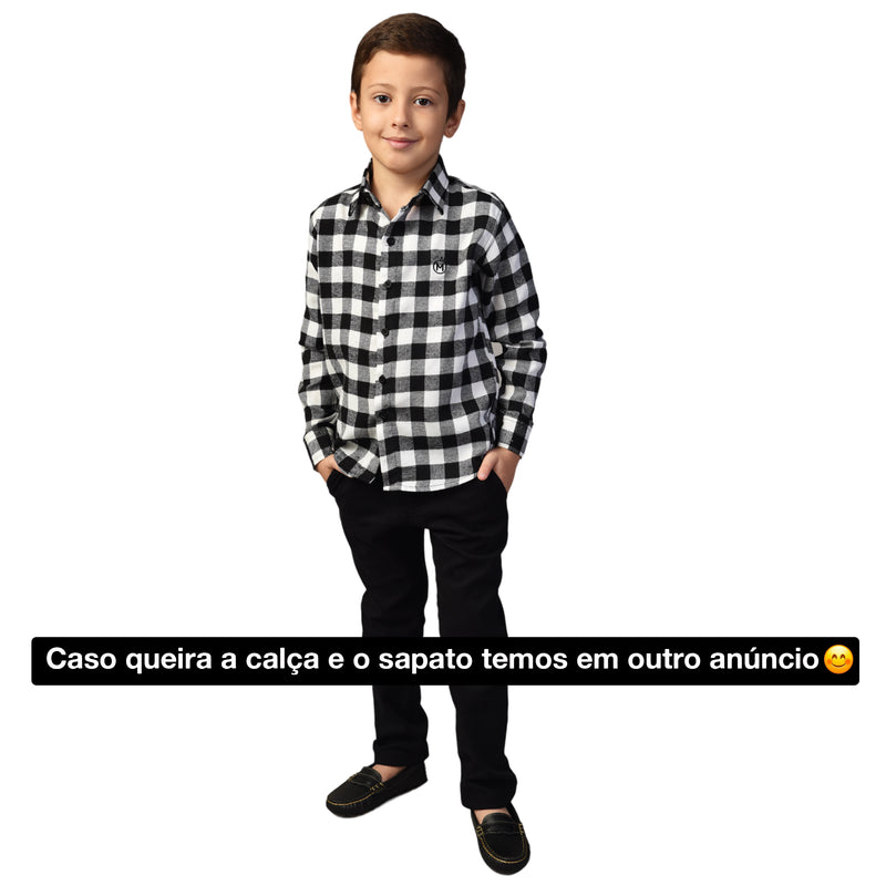 Camisa Xadrez Flanelada Masculina Azul Bebê- Infantil Tam. 1 ao 8