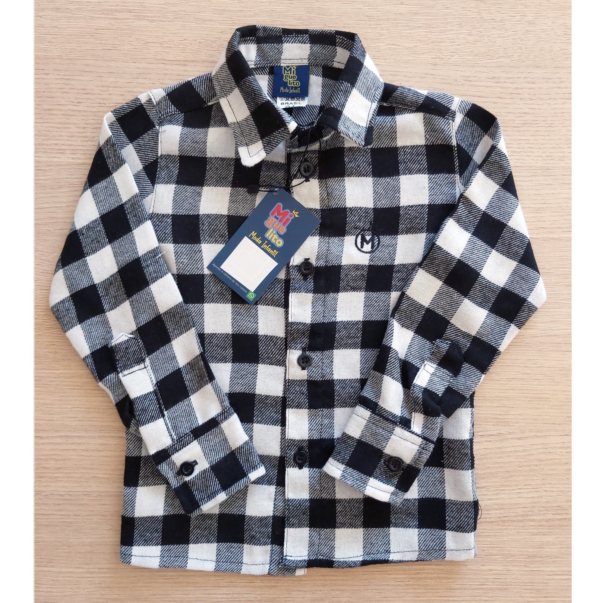 Camisa Xadrez Flanelada Masculina Azul Bebê- Infantil Tam. 1 ao 8 anos (Atacado)