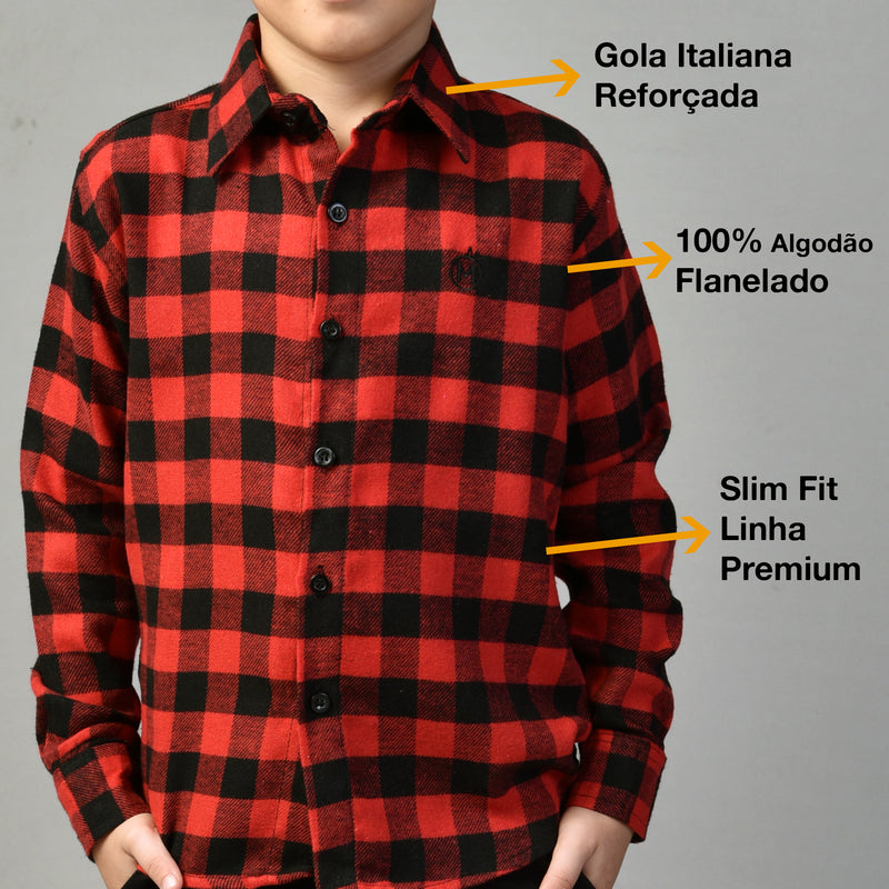 Camisa Xadrez Flanelada Masculina Azul Bebê- Infantil Tam. 1 ao 8