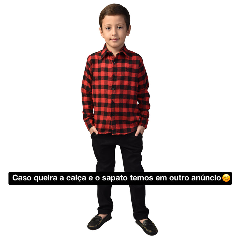 Camisa Xadrez Flanelada Masculina Azul Bebê- Infantil Tam. 1 ao 8