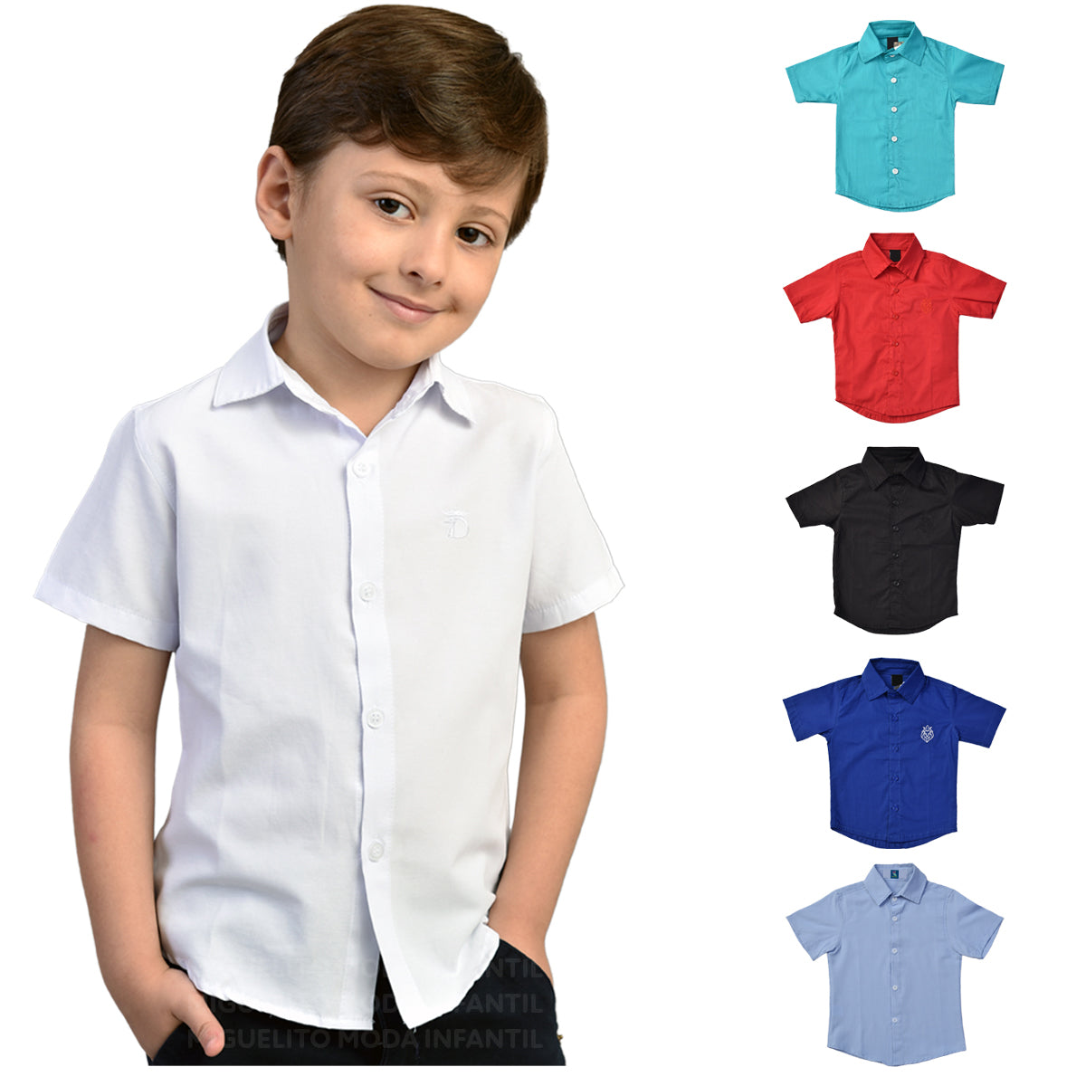 Camisa Social infantil Manga Curta Batizado Varias cores P ao 8 anos (Atacado)