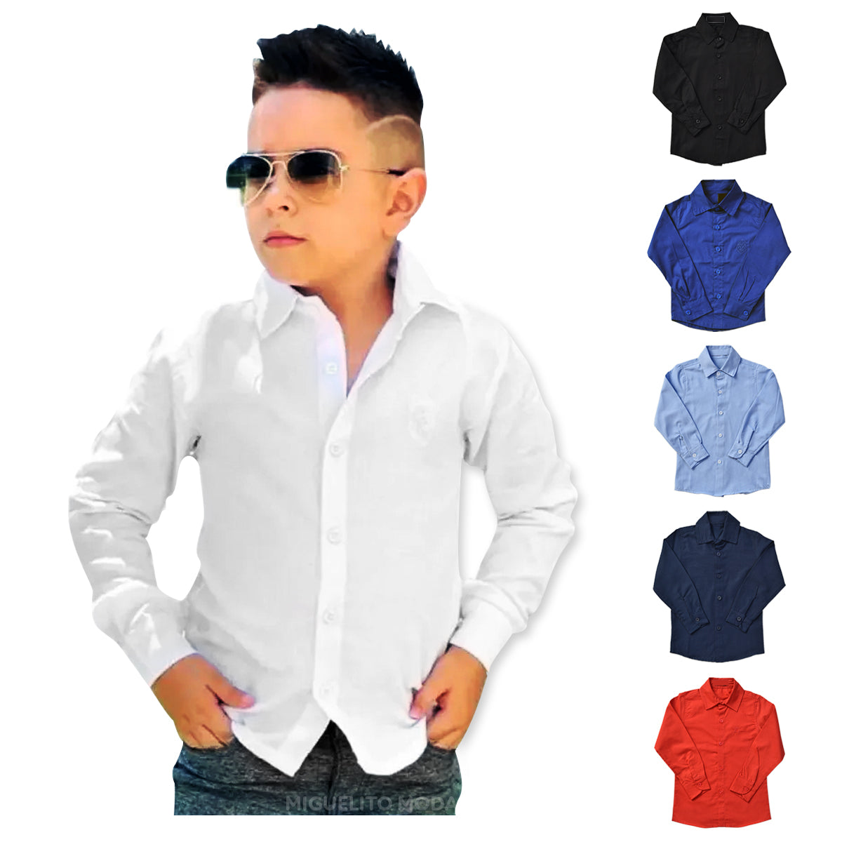 Camisa Social  Manga Longa Várias Cores P ao 8 anos (Atacado)