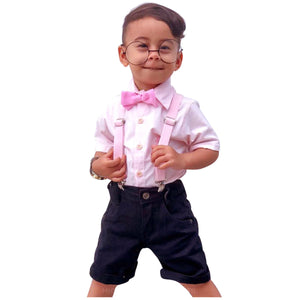 Conjunto Menino Camisa Rosa Bebê + Bermuda Preta P ao 16 anos (Atacado)