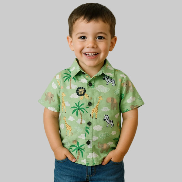 Camisa Social Infantil Safari Arca de Noé Zoológico Fazendinha Mesversário Aniversário
