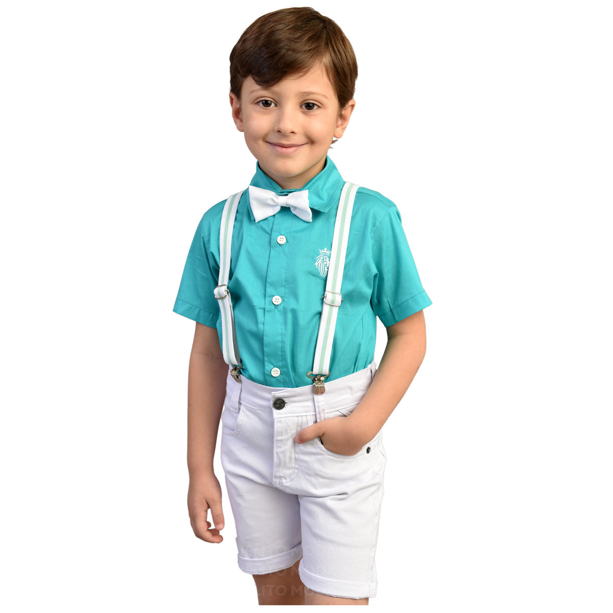 Camisa Social Verde Bermuda Branca Menino Sport Fino P ao 8 anos (Atacado)