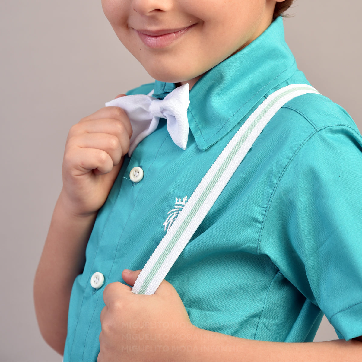 Camisa Social Verde Bermuda Branca Menino Sport Fino P ao 8 anos (Atacado)