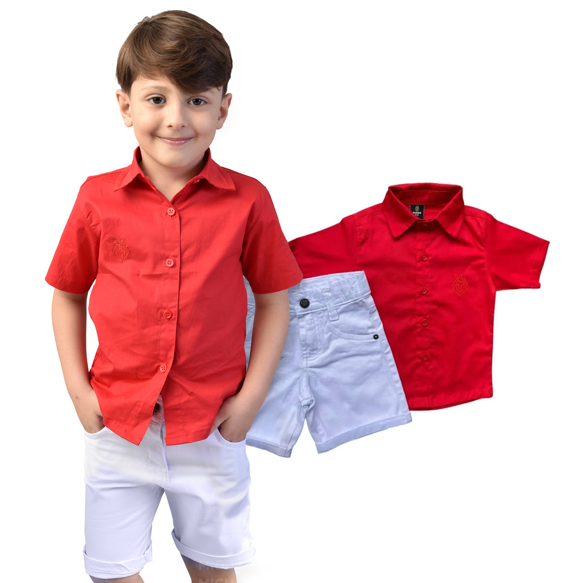 Roupa Menino Infantil Comemoração De Natal Ano Novo - Camisa + Bermuda (Atacado)