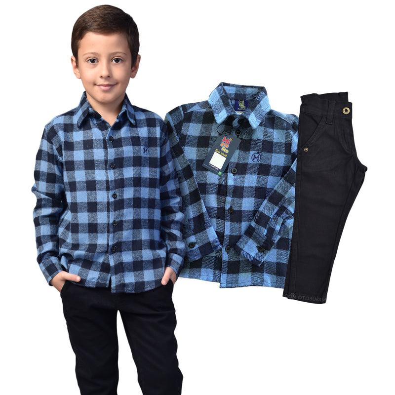 Conjunto Infantil Camisa Xadrez e Calça Jeans Preta pronta entrega