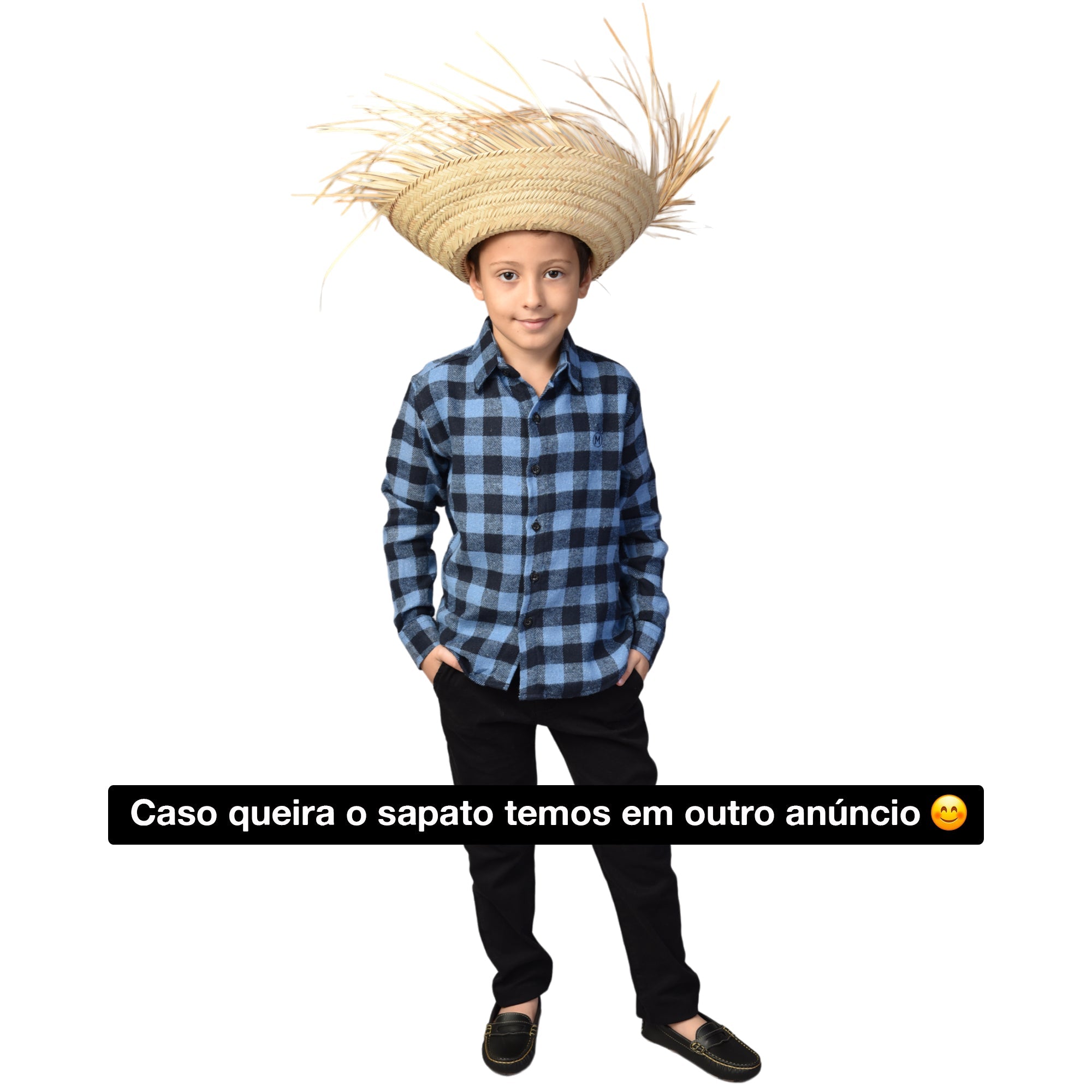 Conjunto Festa Junina - Camisa Xadrez + Calça Jeans Preta (Atacado)
