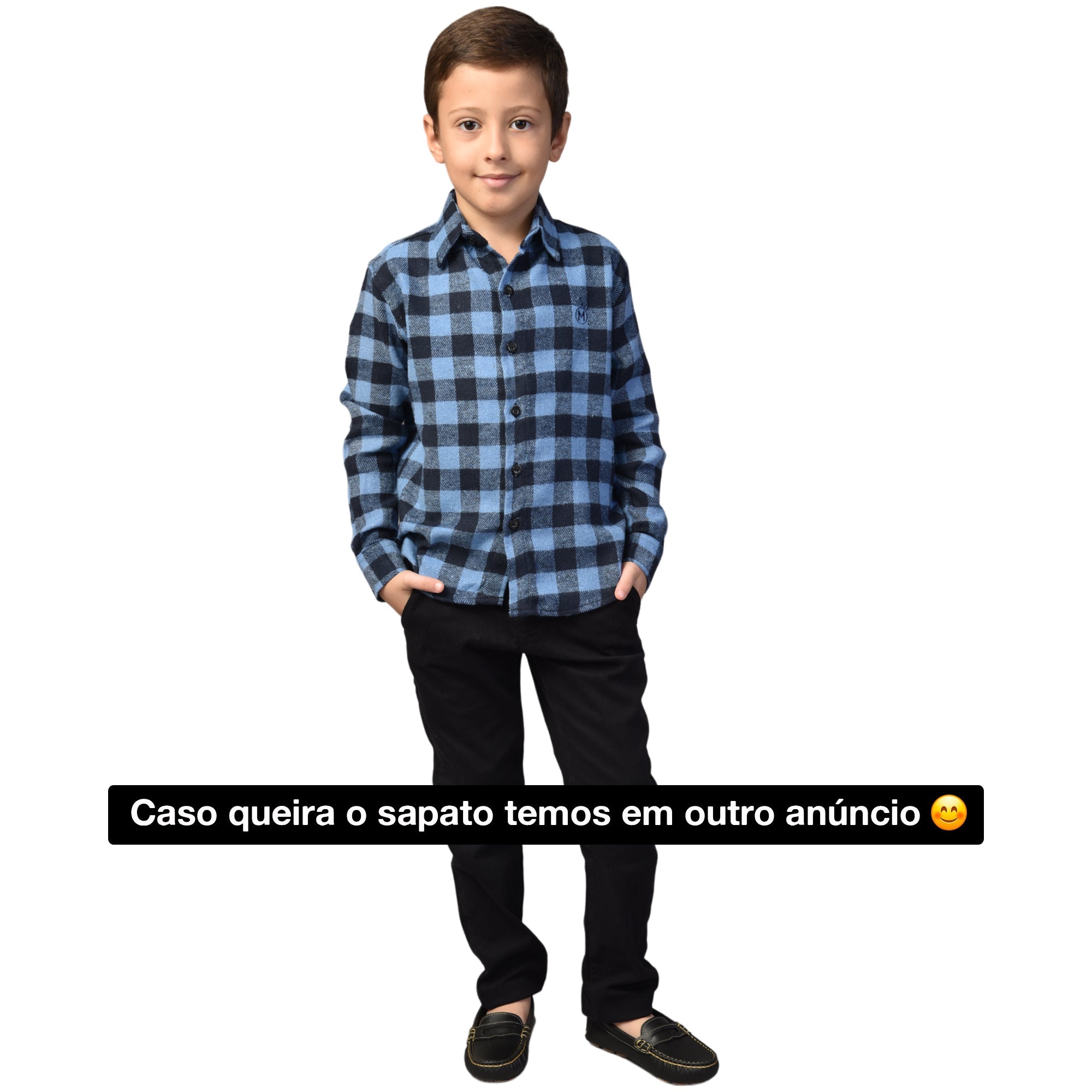 Conjunto Infantil Camisa Xadrez e Calça Jeans Preta pronta entrega (Atacado)