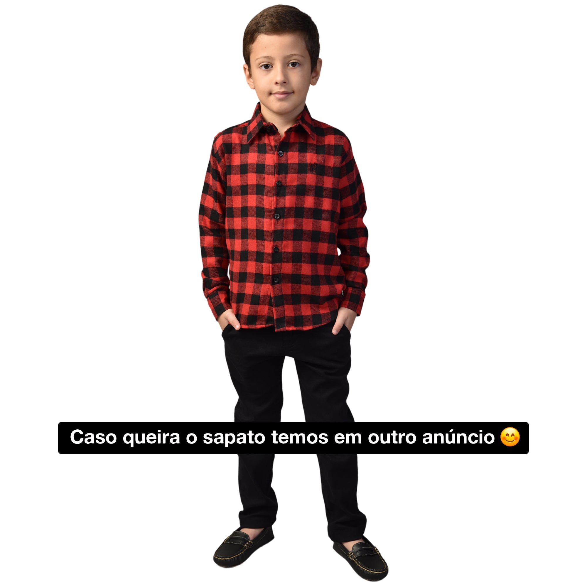 Conjunto Infantil Camisa Xadrez e Calça Jeans Preta pronta entrega