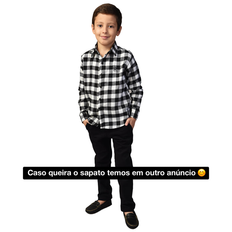 Conjunto Infantil Camisa Xadrez e Calça Jeans Preta pronta entrega