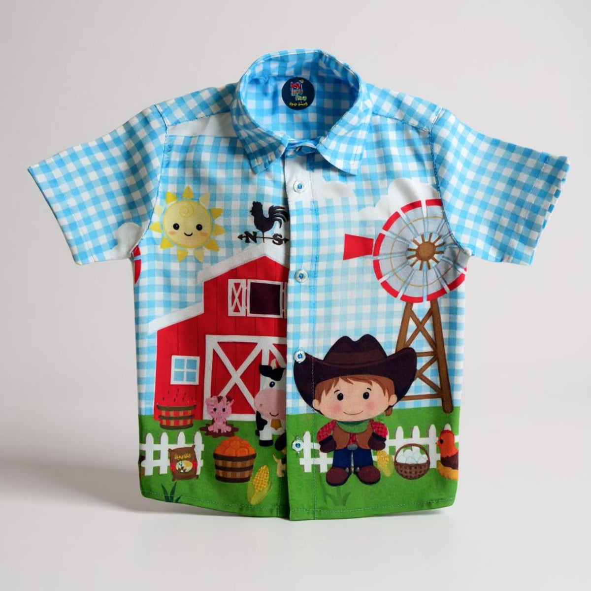 Camisa Infantil Social Temática Menino Fazendinha Personagem