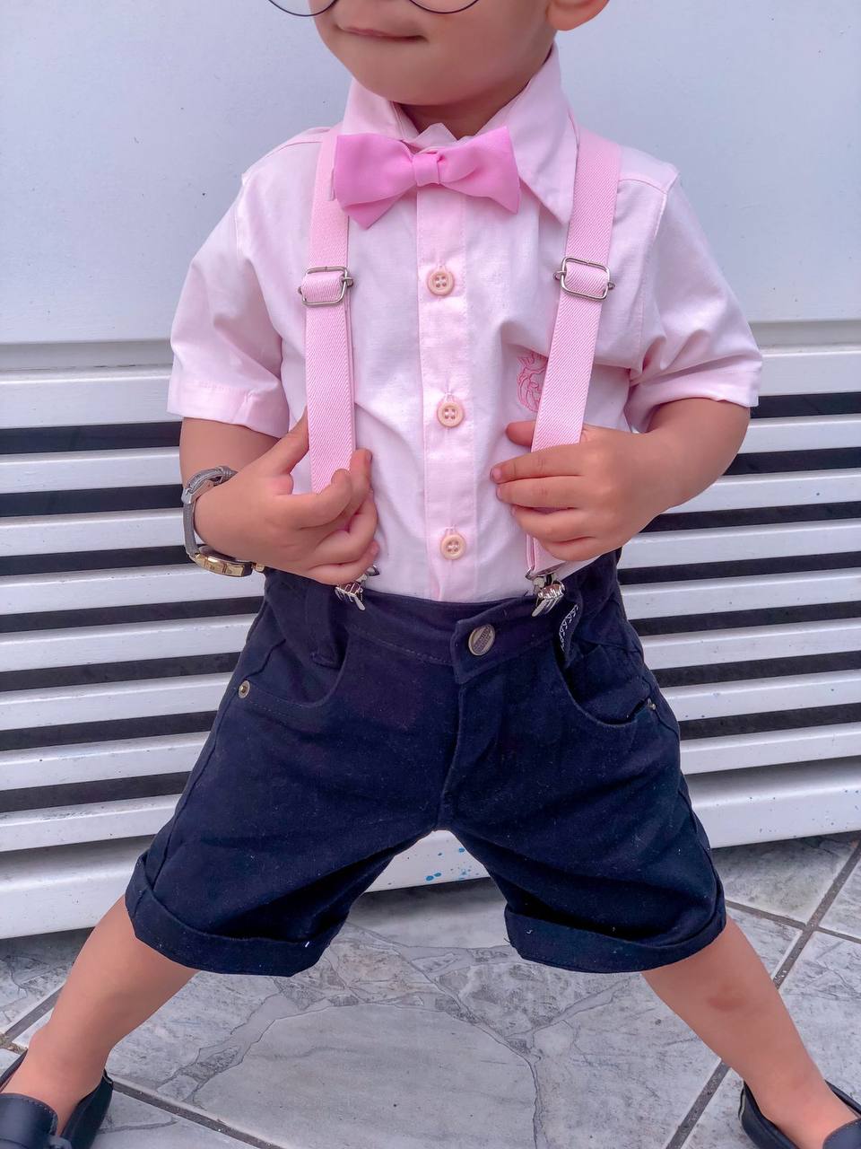 Conjunto Menino Camisa Rosa Bebê + Bermuda Preta P ao 16 anos (Atacado)