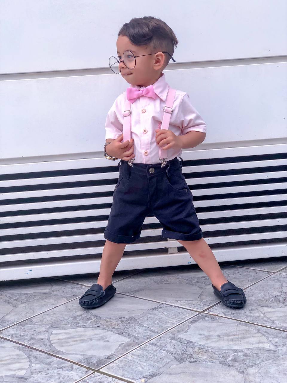 Conjunto Menino Camisa Rosa Bebê + Bermuda Preta P ao 16 anos (Atacado)