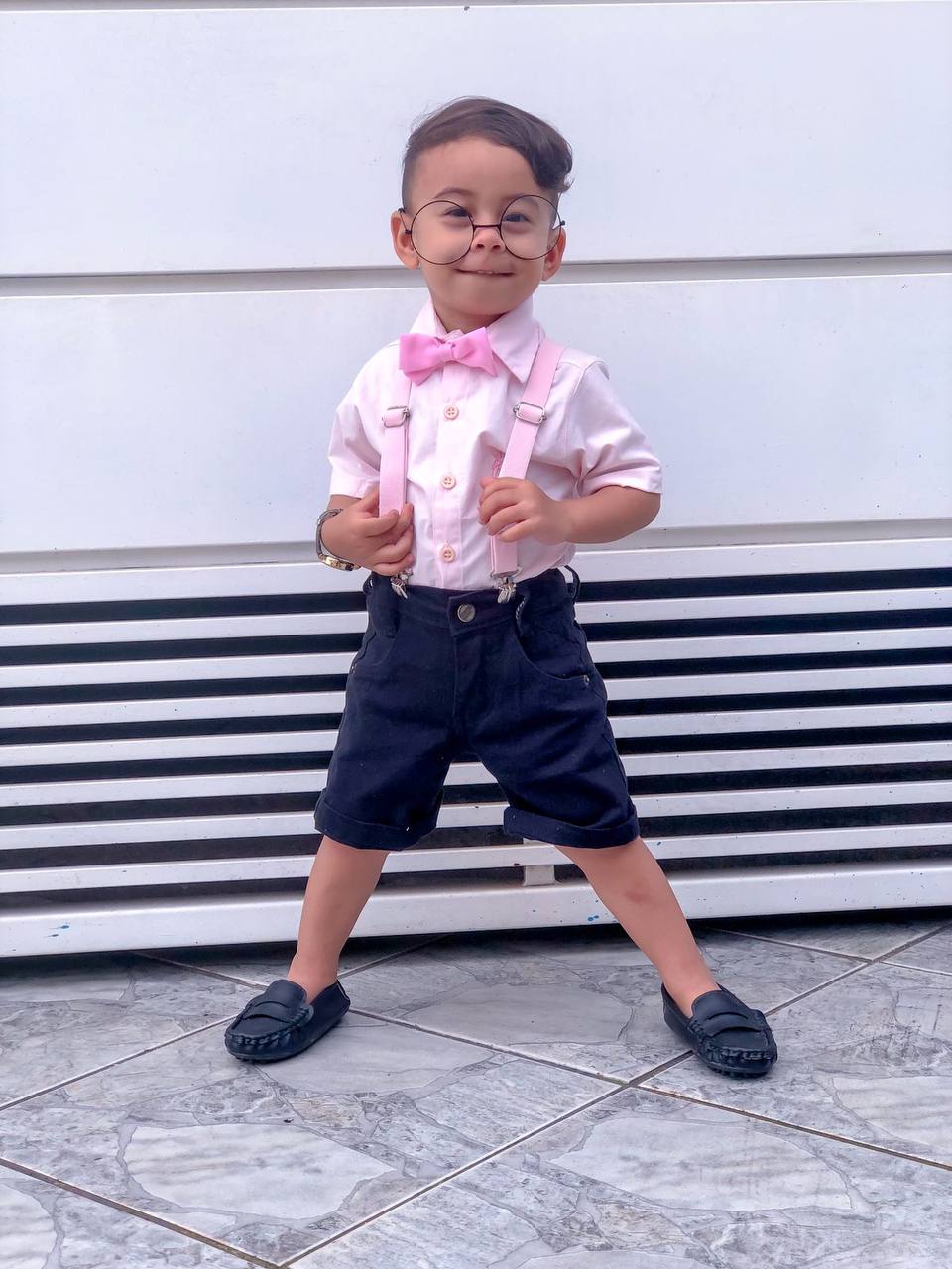 Conjunto Menino Camisa Rosa Bebê + Bermuda Preta P ao 16 anos (Atacado)
