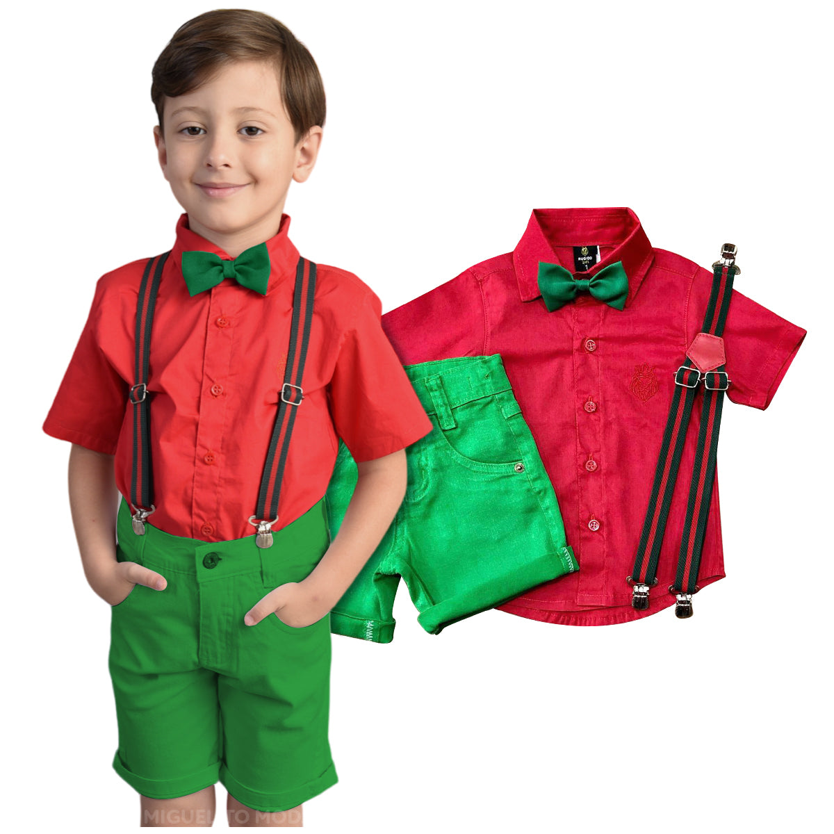 Conjunto Natal Menino Infantil bebê - Camisa Bermuda Gravata (Atacado)