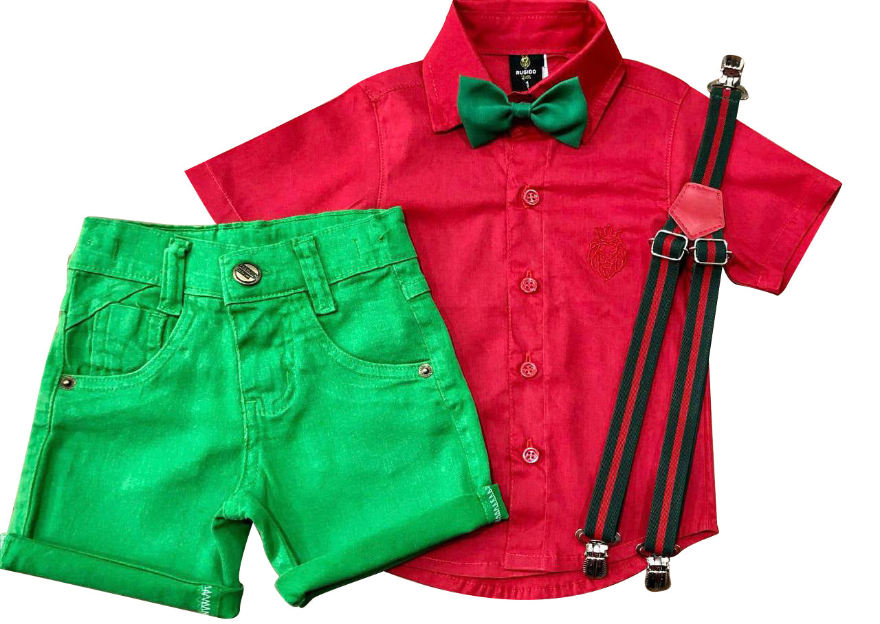 Conjunto Natal Menino Infantil bebê - Camisa Bermuda Gravata (Atacado)