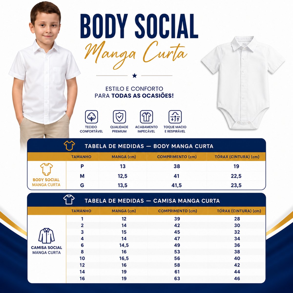 Camisa Branca Social Infantil Manga Curta Algodão P ao 16